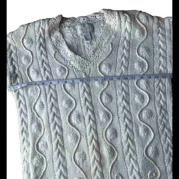Vintage Express Tricot Hand Knit‎ Beaded Ivory Sweater Size Large - Picture 4 of 6